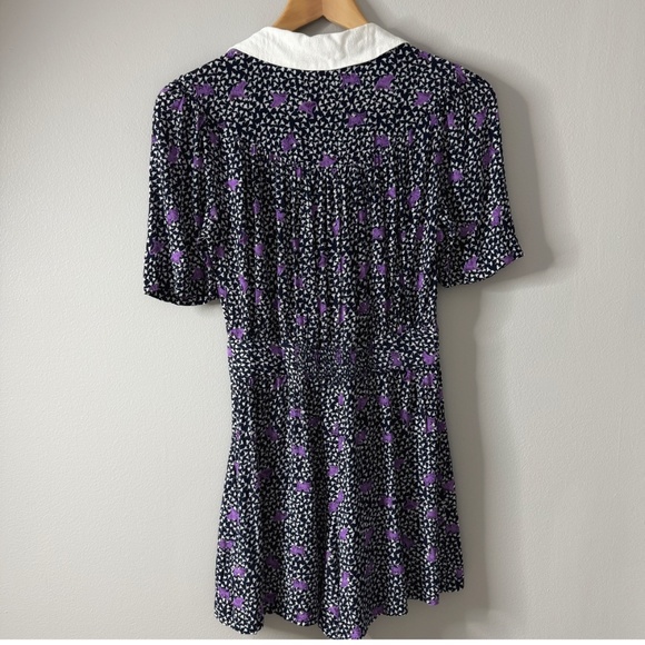 Maje Romper Black White Purple Print Button Front Collar Pockets One Piece Short - Picture 3 of 16